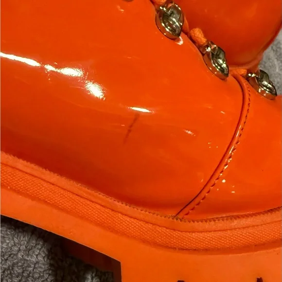 Rare! Neon orange Jeffrey Campbell Czech chunky heeled combat boots - Picture 6 of 11